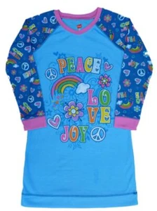 Hanes Girls Blue Peace Love Joy Night Gown Long Sleeve Nightie Small (6-6X) - Picture 1 of 1