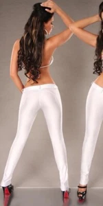 Sexy seidig weiße Fly Treggings mit Knopf & Reißverschluss Größe Large - Bild 1 von 3