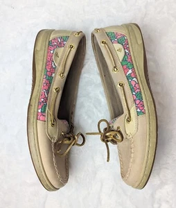 Sperry Top-Sider Shoes Women's  8 Boat Shoes  Tan Floral Leather Sequin - Picture 1 of 5