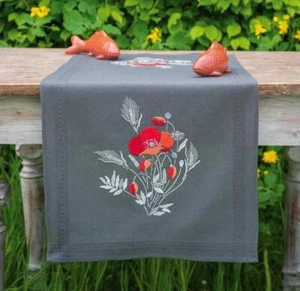 DIY Vervaco Spring Poppies Orange Red Flower Stamped Embroidery Table Runner Kit - Picture 1 of 3