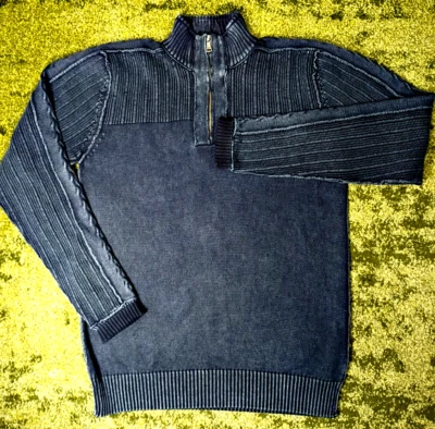 Suéter BKE Para Hombre Talla L Lavado a Piedra Índigo Cable Cuarto Cremallera Preppy Dinero Antiguo Foto 1 de 4