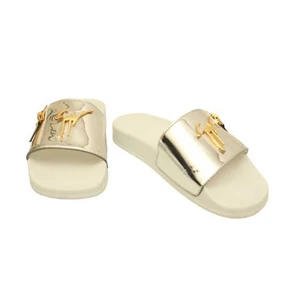 Giuseppe Zanotti Brett Logo Silver Leather Zip Slides Sandals Shoes size 39 - Picture 1 of 10