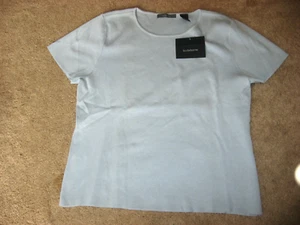Camisa Top Para Mujer Nueva Con Etiquetas Azul Lt LIZ CLAIBORNE Seda Curvada Manga Corta Tejida XL - Imagen 1 de 1