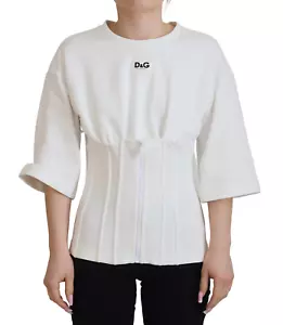 DOLCE & GABBANA T-shirt Cotton White Corset Stretch Top IT44 /US10 / L RRP $1300 - Picture 1 of 11