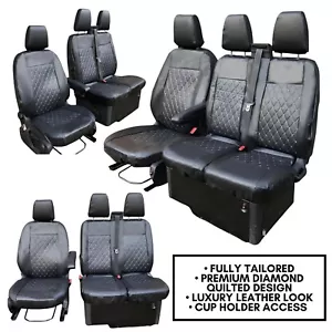 For Ford Transit Custom 2013-On - Tailored Leather Quilted Van Seat Covers - Picture 1 of 3