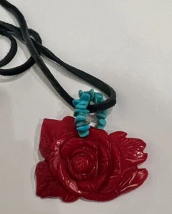 Peyote Vogel handgeschnitzte Korallenrose & türkis Halskette - Bild 1 von 8