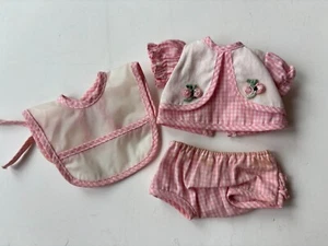 Vintage Small Doll Outfit - Pink Gingham top, bloomers and bib - Picture 1 of 2
