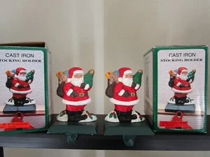 Lot -2 CAST IRON Christmas Stocking Holders, HANGERS, SANTA - Picture 1 of 7