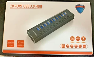 Powered USB Hub 3.0 10-Port Aluminum Rosonway w/individual on/off switches - Picture 1 of 5