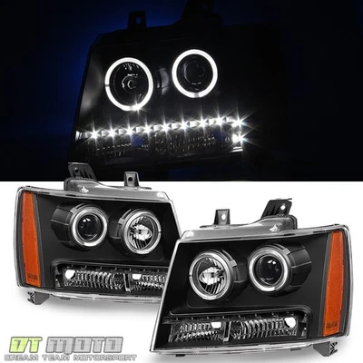 Faros proyectores LED halo negros 07-14 Chevy Suburban Tahoe Avalanche SMD DRL Foto 1 de 4