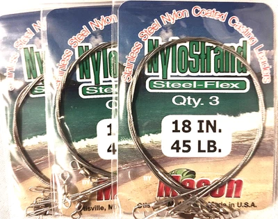 Mason Nylo-Strand Steel-Flex Stainless 18in (Steel Nylon Coated Leaders) 3 Packs - Image 1 of 2