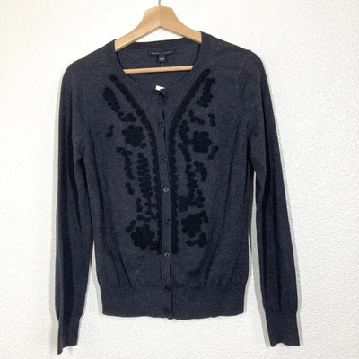 Suéter Banana Republic Mujer Gris Medio Mezcla Seda Apliques Cárdigan Floral Foto 1 de 4