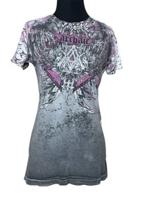 Archaic by Affliction Shirt Womens M Wings Guns Vneck Whimsigoth Grunge Goth - Picture 1 of 4