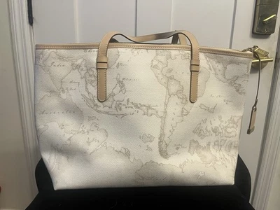 Bolso de Hombro Alviero Martini 1a Classe Grande Blanco PVC con Correa de Cuero Usado Foto 1 de 4