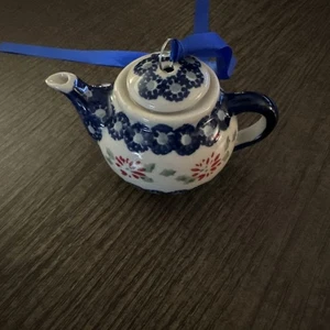 Beautiful Small Teapot Ornament - EUC -Polish Pottery Style - Picture 1 of 7