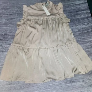 Blusa sin mangas con volantes pinchazos para mujer mediana beige champán nueva - Imagen 1 de 10
