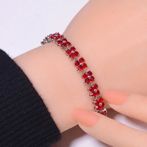 Red Garnet Gemstone 925 Sterling Silver Tennis Bracelet 6.99" B4, Gift for her - Picture 1 of 5