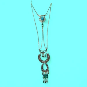 BOHEMIAN LONG FESTOON NECKLACE tiered multistrand silver howlite boho ethnic P2 - Picture 1 of 5
