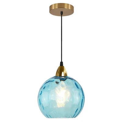Lámpara colgante de vidrio azul moderno BOKT de latón cepillado colgante globo dorado... Foto 1 de 4