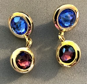 Pendientes de cristal SWAROVSKI facetados brillantes firmados por cisne azul verde púrpura - Imagen 1 de 7