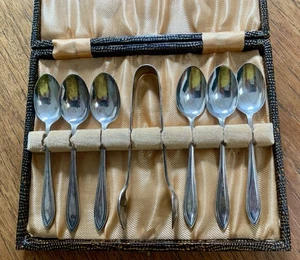 Boxed Set Of 6 EPNS Tea Spoons And Matching Sugar Tongs - Picture 1 of 4
