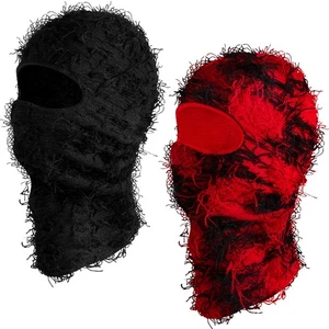 2 Pack Adult Distressed Balaclava Ski Mask Full Face Knitted Balaclava Windpr... - Picture 1 of 7