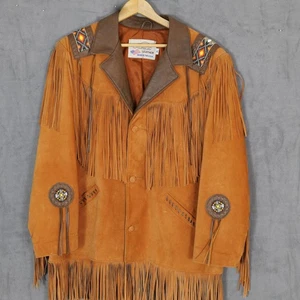Lariat Lederjacke Herren XL Braun Wildleder Fransen Perlen Western Cowboy Made USA - Bild 1 von 15