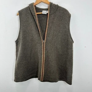 Field Gear Woman Forest Green Wool Hooded Vest 1X Zip Up Sweater Cottagecore - Picture 1 of 6