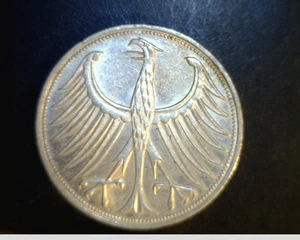 1969-F German, 5 Deutscmark, Unc High Grade .2250 oz Silver (Ger-169) - Picture 1 of 2