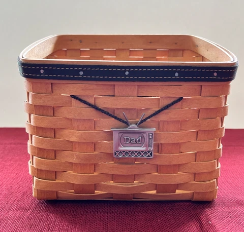 Longaberger 2002 Father’s Day Daddy's Caddy TV Time Basket Protector Liner Wood Cover