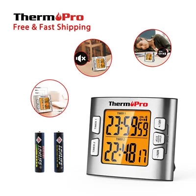 ThermoPro LCD Digital Kitchen School Timer Clock W/ Dual Countdown Stop Watches - Image 1 of 4