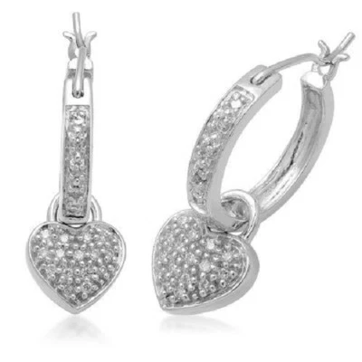 .78 Ct Natural Diamond Heart Hoop Earrings 14K White Gold Dangle Gift - Image 1 of 4