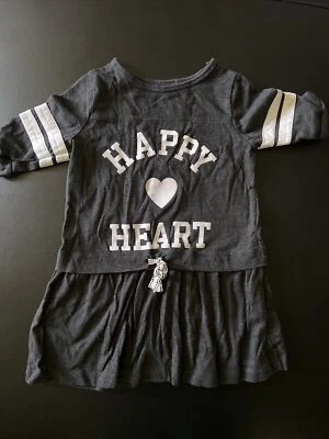Carters Happy Heart 衬衫连衣裙女孩 5 个希瑟黑色白色条纹袖子  — 第 1/4 张图片