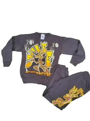 Vtg Wile E Coyote Sweat Outfit Set Shirt Pants Black 1993 Basketball Size 8 PCA - Image 1 of 4