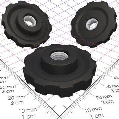 OMsolid© Rändelmutter flach M8/M10 mit Stahlgewinde, Sterngriff aus Nylon Ø45 mm - Bild 1 von 4