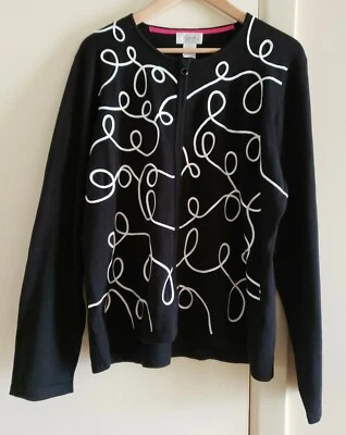 Nuevo con etiquetas Foxcroft Mujer X-Large Cárdigan Suéter Cremallera Completa Blanco y Negro Foto 1 de 4