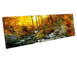 Sunset Autumn Forest Creek River Print PANORAMA CANVAS WALL ART Picture LARGE - Picture 1 of 7