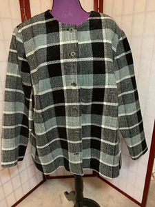 ALFRED DUNNER Woman 20W Black White Gray Plaid No Collar Jacket Blazer - Picture 1 of 6