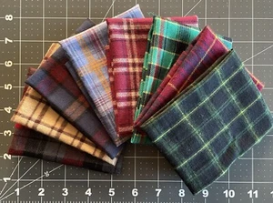 QUILT FABRIC COTTON FLANNEL PLAIDS SAMPLE LOT 8 Pieces 10" X 13" MIXED VARIETY! - Picture 1 of 6