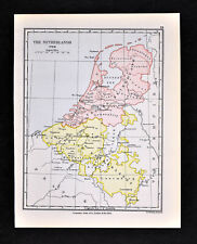 1892 Antique Map United Netherlands Spanish Belgium in 1702 Holland Amsterdam