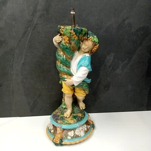 Antique Majolica Lamp Base Figural Boy 19th Century - Picture 1 of 8