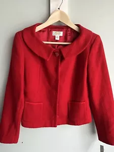 Talbots Red Wool Blend Blazer Jacket 4 Petite Bling Button Pageant Interview - Picture 1 of 8