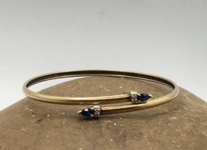 Brazalete Flexible Vintage Oro Amarillo 10K Laboratorio Zafiro y Diamante 3,3 gr - Imagen 1 de 16