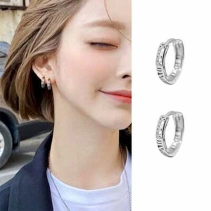 Solid 925 Silver Small Rome Numbers Huggie Earrings-Sleep Wearing Long Lasting - Picture 1 of 10