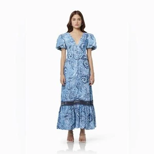 Elliatt Nixi Linen Midi Dress in Blue Multi Floral Print NWT Women Dress Size S - Picture 1 of 5