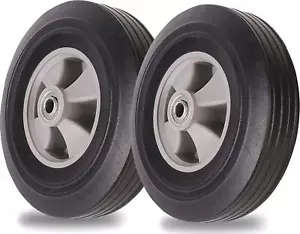 Replacement Tire Cart 2-PC 10” Wheel 5/8 Axle Flat Free Solid Rubber 4.10/3.50-4 - Picture 1 of 5