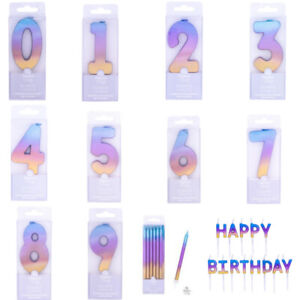 Metallic Rainbow Ombre Cake Candles Happy Birthday 0 1 2 3 4 5 6 7 8 9 Party