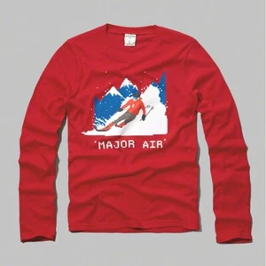 ABERCROMBIE FITCH KIDS A&F Boys Skier 8-bit Crew Long Sleeve Tee T-Shirt Red XL - Picture 1 of 2