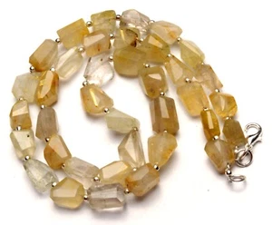 Natural Gem Golden Rutile Quartz 10 to 14 mm Faceted Nugget Beads Necklace 19" - Picture 1 of 9
