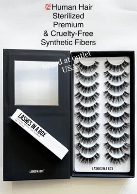 10 Pairs Lashes in a Box No 27 Black Sterilized 100% Vegan Lash & Glue Eyelashes - Image 1 of 4